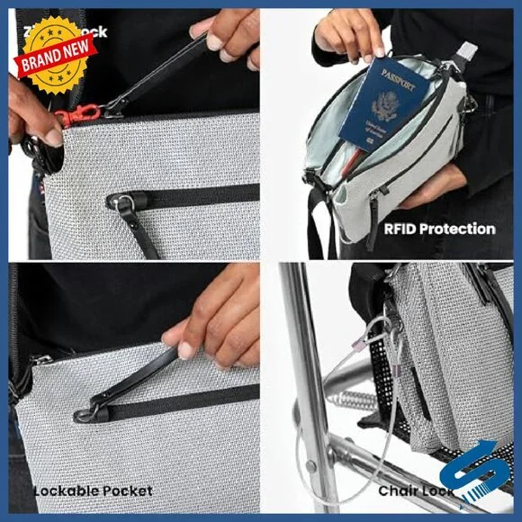 Small Anti-Theft Crossbody Bag, Lightweight, RFID Protected, 9.5x7.5x3.5
